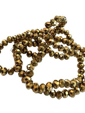 Faceted Glass Rondel Beads, 4mm, Gold Electroplating